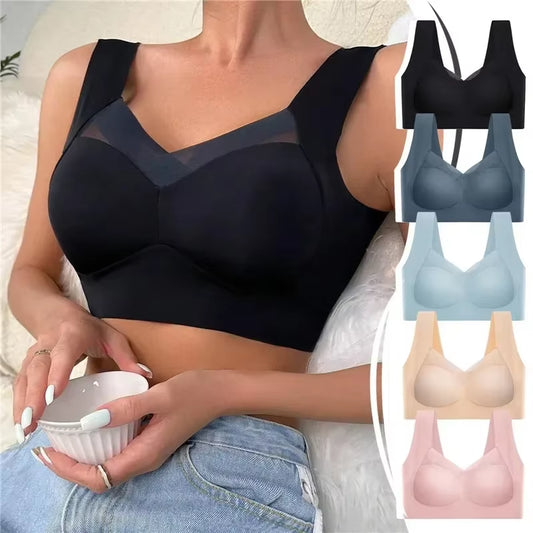 Ice Silk Seamless Fixed Cup Bra Thin Gathered Backless Wireless Sports Bra Comfortable Underwear Natural Feel Home Clothes