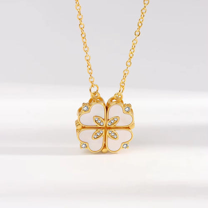 Luxury Lucky Four Leaf Clover Necklace Love Heart Shell Pendant Choker Necklace for Women Stainless Steel Jewelry Gift