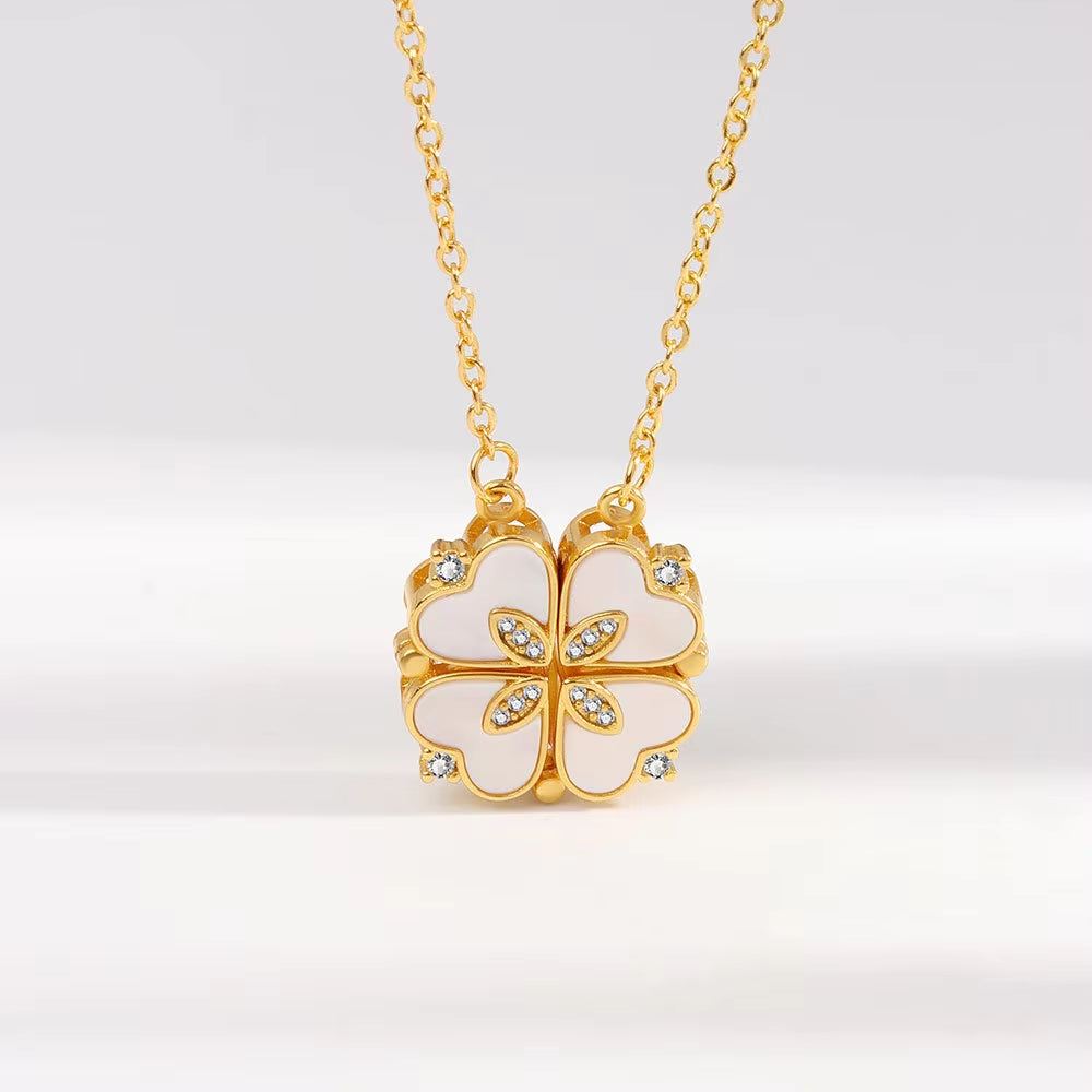 Luxury Lucky Four Leaf Clover Necklace Love Heart Shell Pendant Choker Necklace for Women Stainless Steel Jewelry Gift