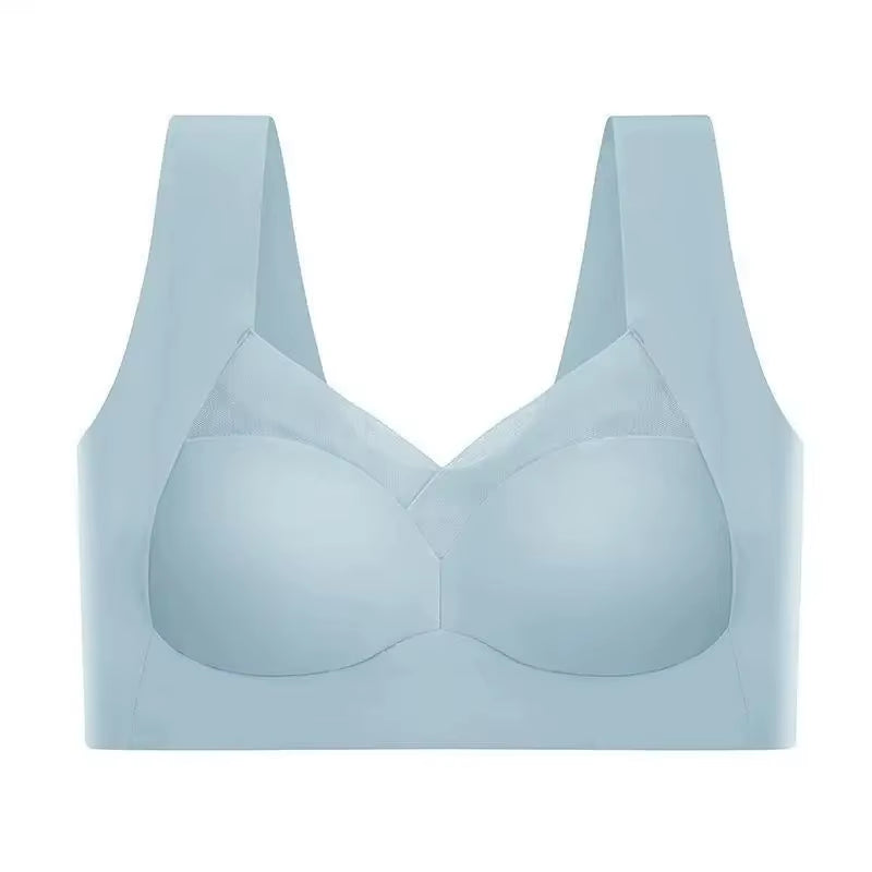Ice Silk Seamless Fixed Cup Bra Thin Gathered Backless Wireless Sports Bra Comfortable Underwear Natural Feel Home Clothes