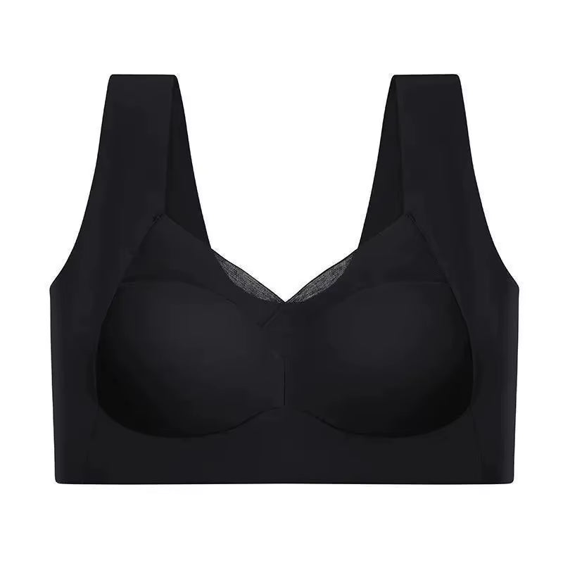Ice Silk Seamless Fixed Cup Bra Thin Gathered Backless Wireless Sports Bra Comfortable Underwear Natural Feel Home Clothes