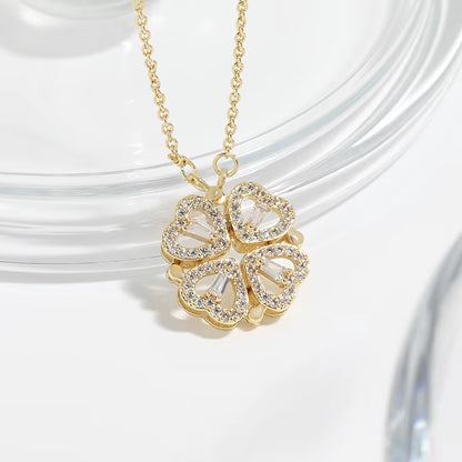 Luxury Lucky Four Leaf Clover Necklace Love Heart Shell Pendant Choker Necklace for Women Stainless Steel Jewelry Gift