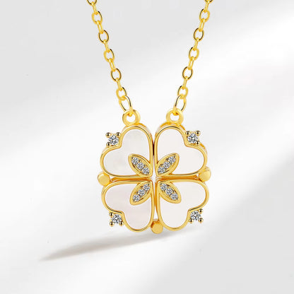Luxury Lucky Four Leaf Clover Necklace Love Heart Shell Pendant Choker Necklace for Women Stainless Steel Jewelry Gift