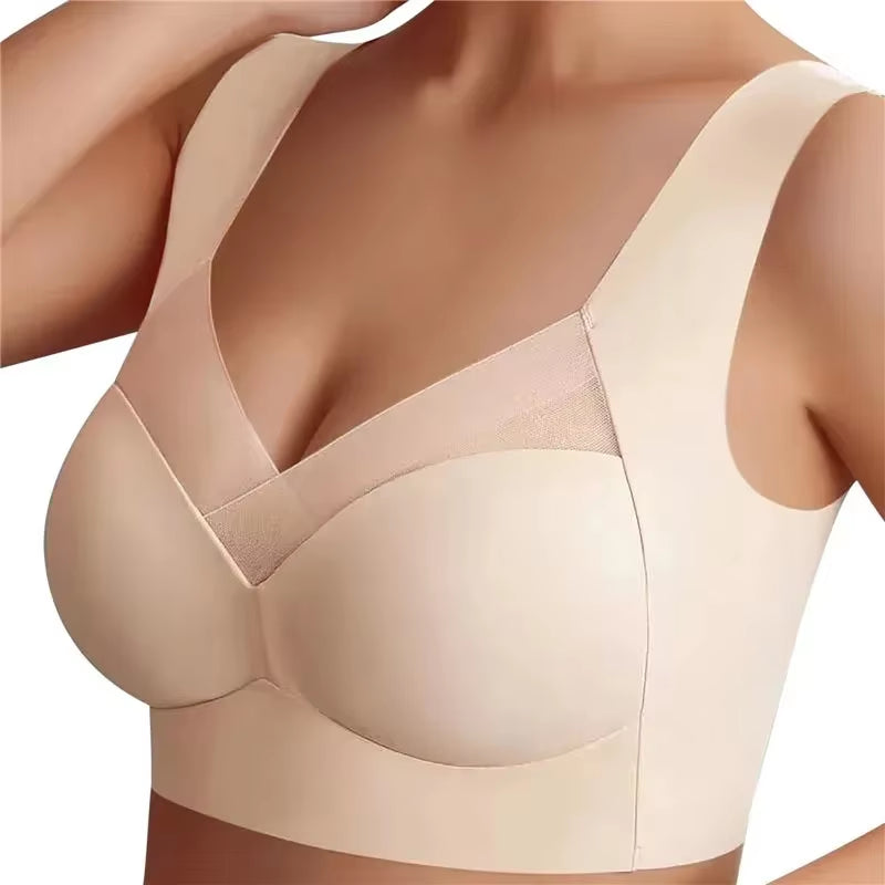 Ice Silk Seamless Fixed Cup Bra Thin Gathered Backless Wireless Sports Bra Comfortable Underwear Natural Feel Home Clothes