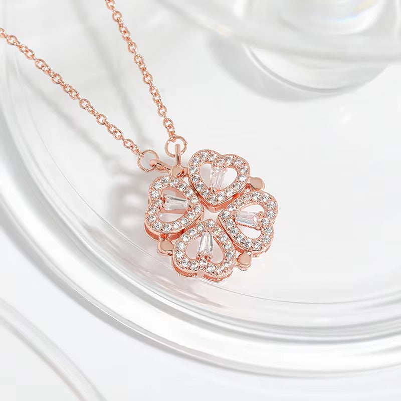 Luxury Lucky Four Leaf Clover Necklace Love Heart Shell Pendant Choker Necklace for Women Stainless Steel Jewelry Gift