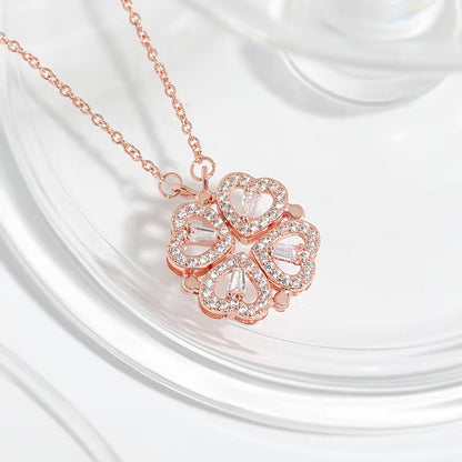 Luxury Lucky Four Leaf Clover Necklace Love Heart Shell Pendant Choker Necklace for Women Stainless Steel Jewelry Gift
