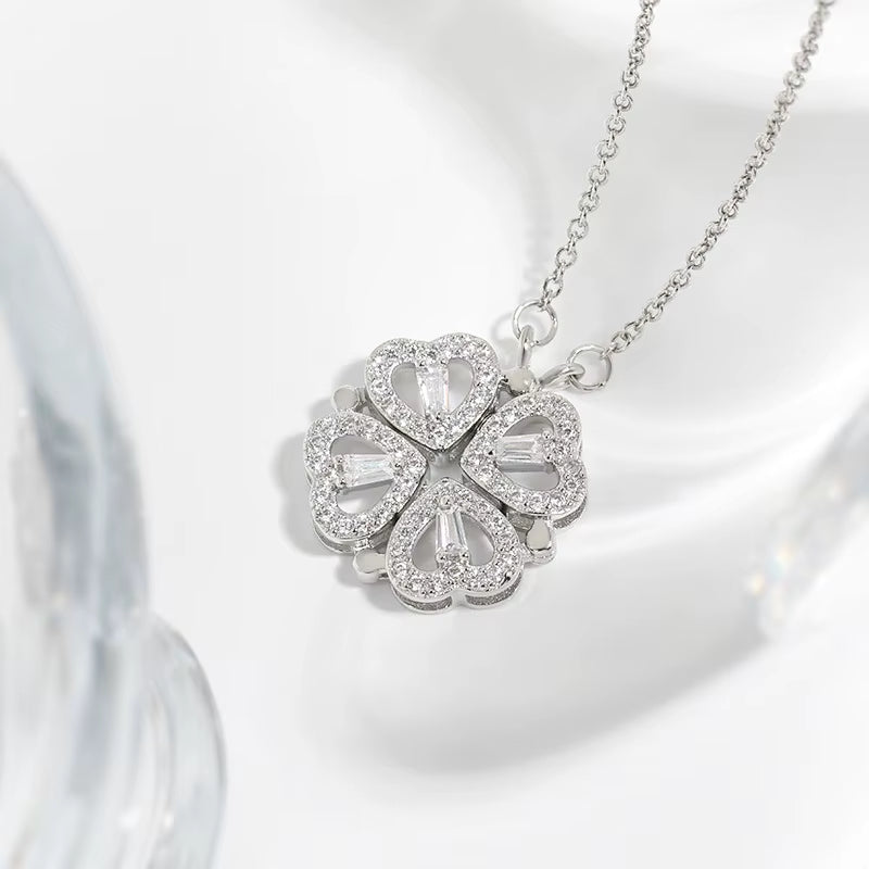Luxury Lucky Four Leaf Clover Necklace Love Heart Shell Pendant Choker Necklace for Women Stainless Steel Jewelry Gift