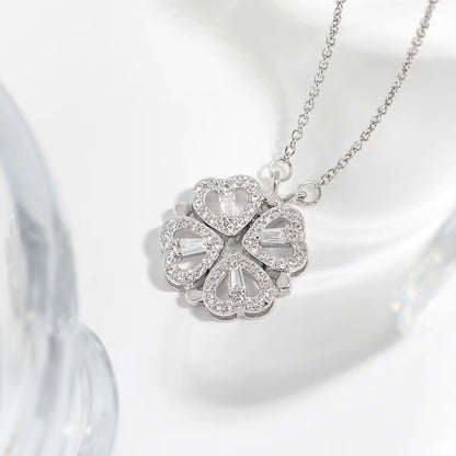 Luxury Lucky Four Leaf Clover Necklace Love Heart Shell Pendant Choker Necklace for Women Stainless Steel Jewelry Gift