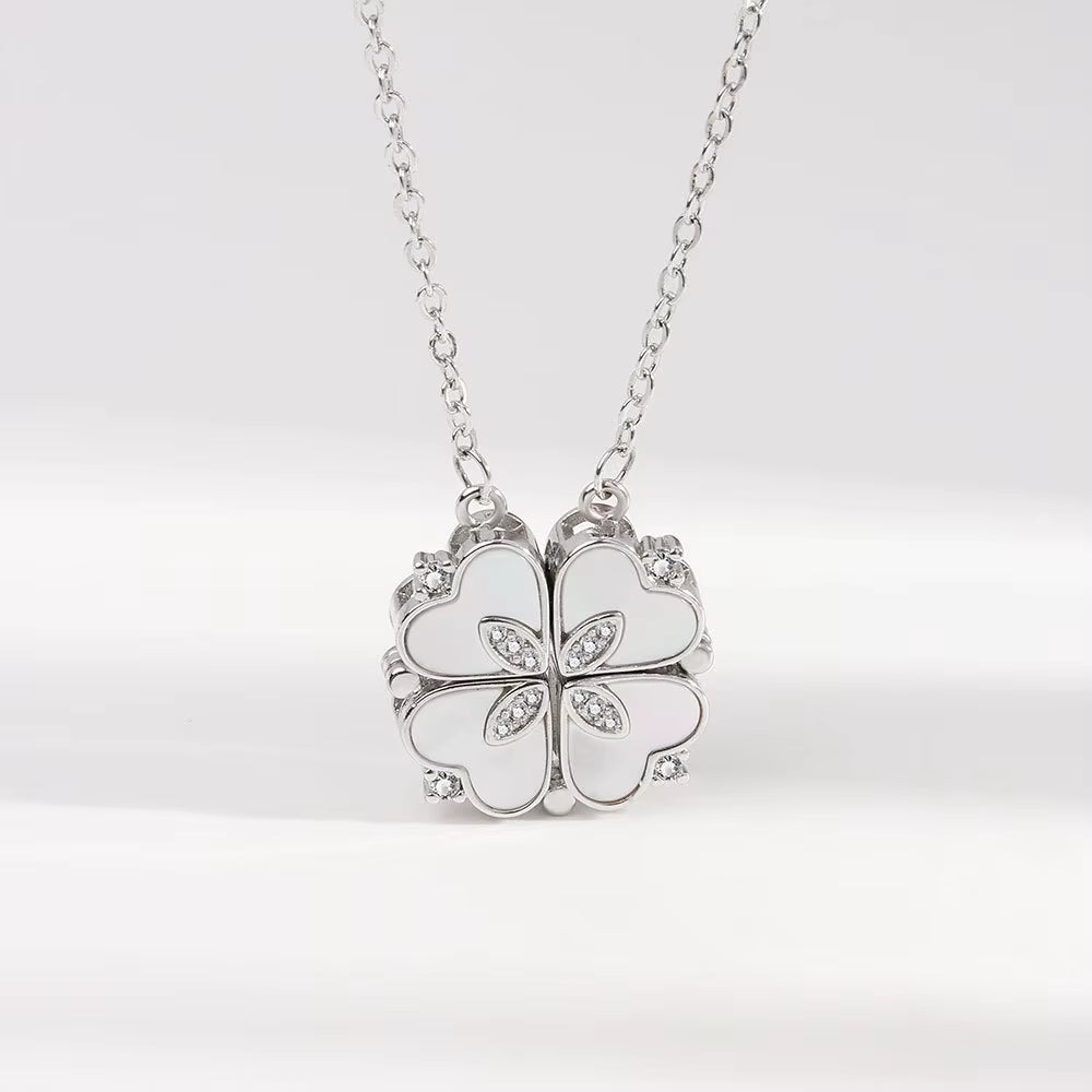 Luxury Lucky Four Leaf Clover Necklace Love Heart Shell Pendant Choker Necklace for Women Stainless Steel Jewelry Gift