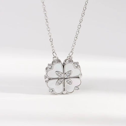 Luxury Lucky Four Leaf Clover Necklace Love Heart Shell Pendant Choker Necklace for Women Stainless Steel Jewelry Gift