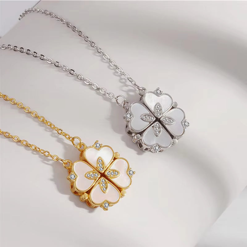 Luxury Lucky Four Leaf Clover Necklace Love Heart Shell Pendant Choker Necklace for Women Stainless Steel Jewelry Gift