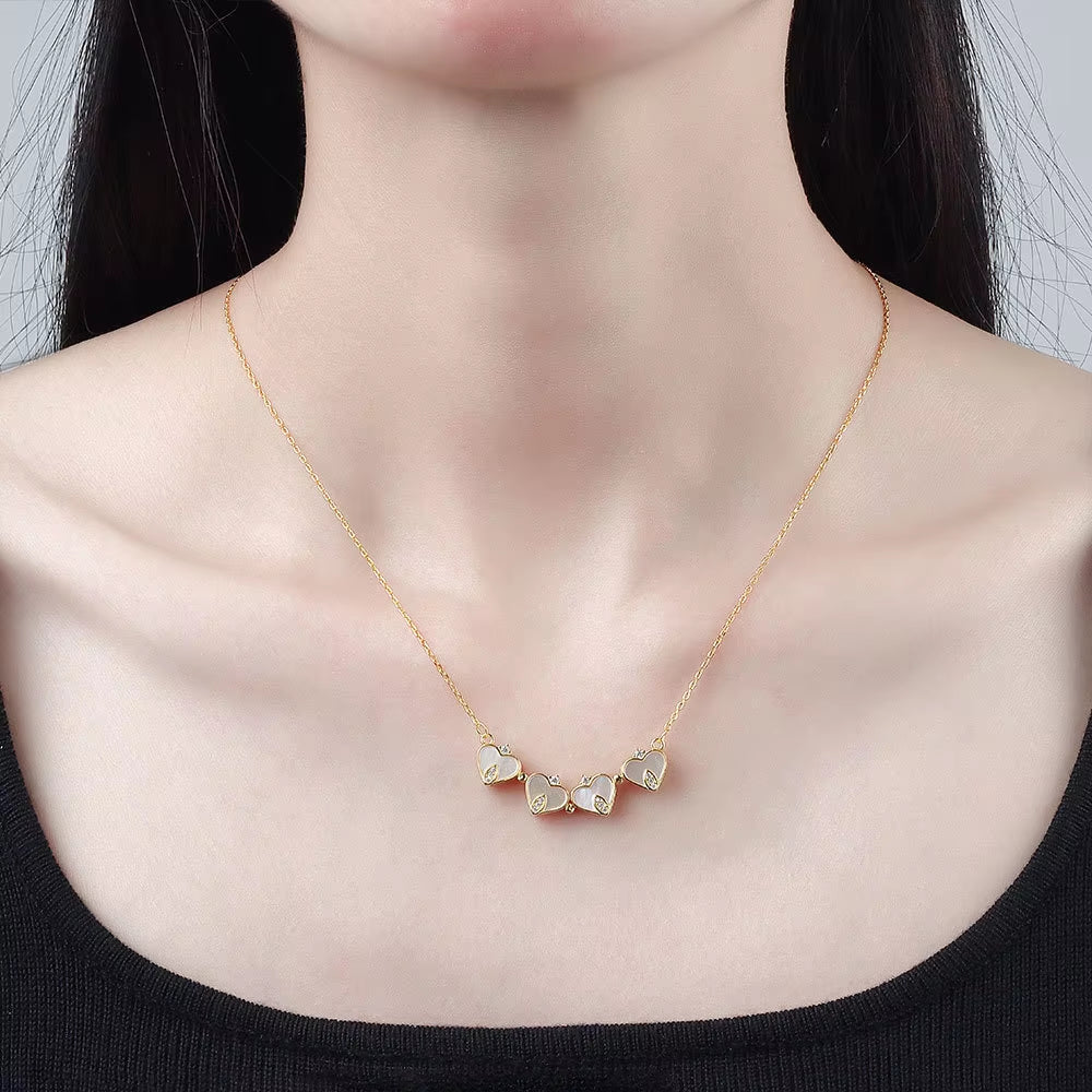 Luxury Lucky Four Leaf Clover Necklace Love Heart Shell Pendant Choker Necklace for Women Stainless Steel Jewelry Gift
